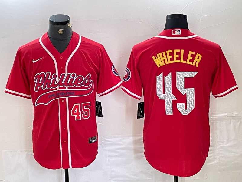 Men%27s Philadelphia Phillies #45 Zack Wheeler Number Red Cool Base Stitched Baseball Jerseys